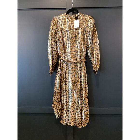 Runway MARC JACOBS Gold Black Silk Metallic Animal Print Pleated midi Dress 0 - Picture 11 of 13